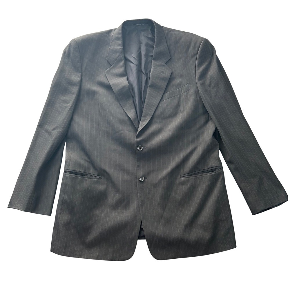 Vintage Armani Collezioni Mens Wool‎ Silk Pinstripe Blazer Jacket Grey 46L Italy
